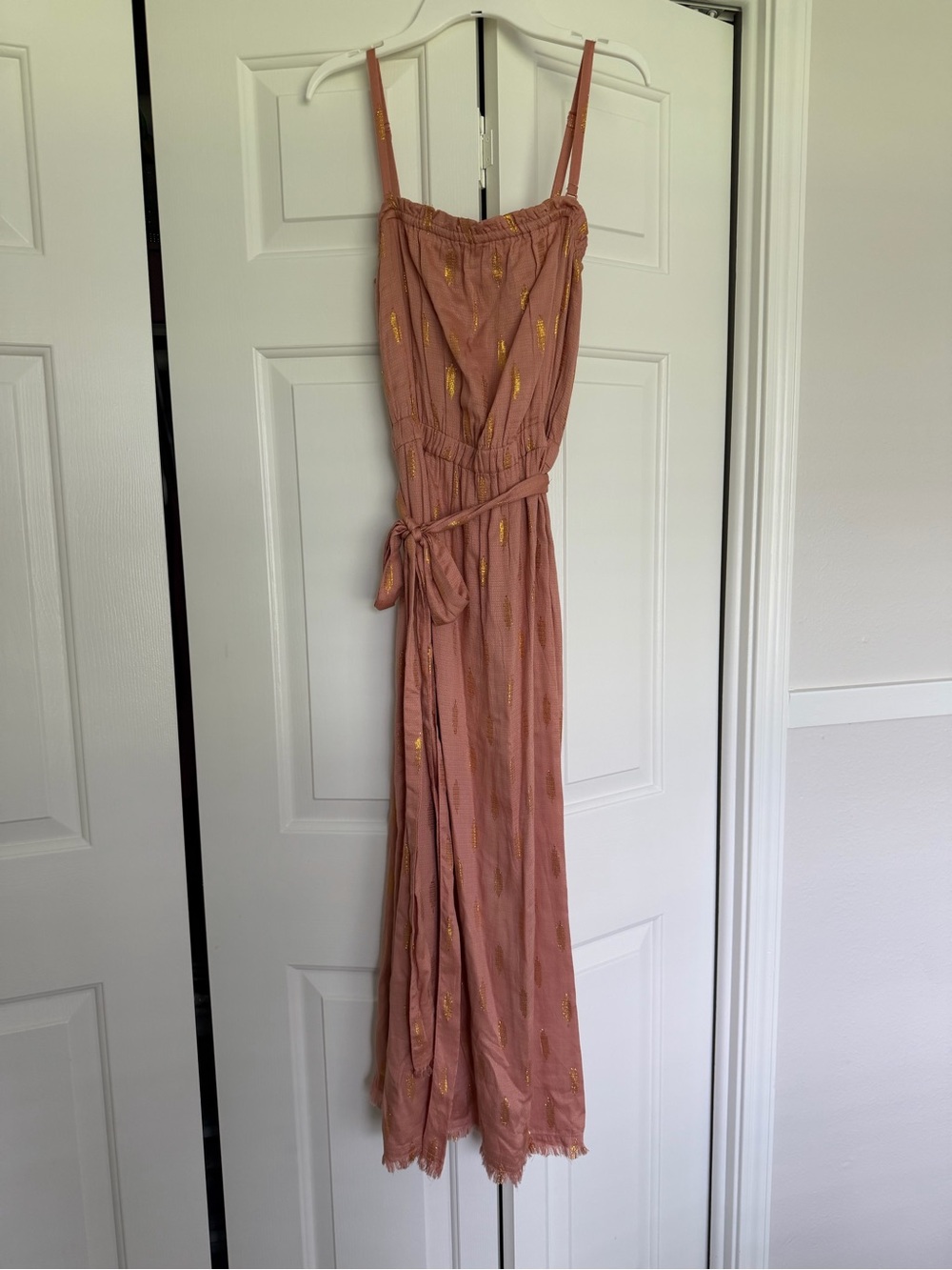 Splendid Dusty Pink Maxi Dress with Gold Foil Detail
